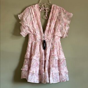 NWT Lulu's Easily in Love Blush Pink Ruffled Tiered Mini Dress Size M
